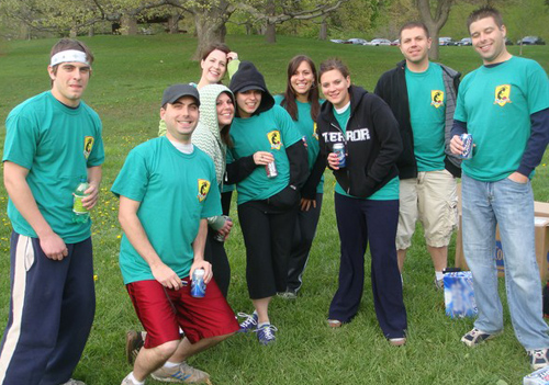 Members of the Kickball League of Rochester (If you look carefully, there is a BlueCotton box in the background near the bottom right!)