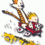 Calvin & Hobbes in wagon