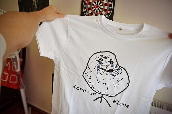 A custom white T-shirt with Forever Alone meme printed on it Image Credit: Murat Livaneli