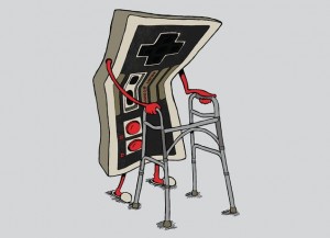 old nintendo controller using a walker