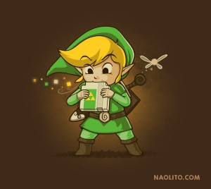 Link blowing into Nintendo game cartridge