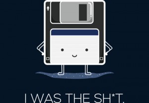a floppy disk looking pleased