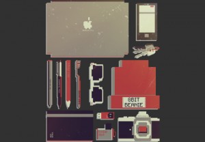 a bunch of computer gadgets in 8bit