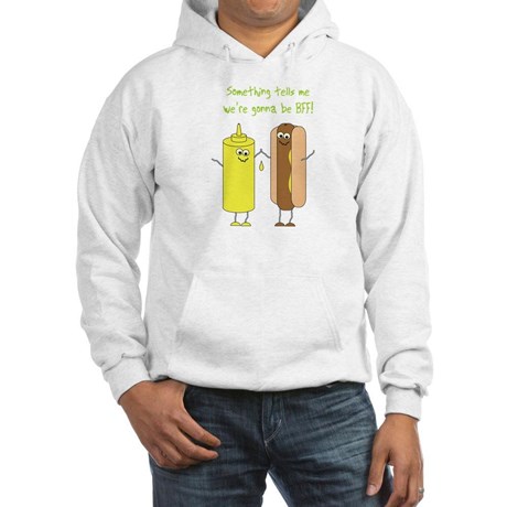 sweater: mustard bottle and hot dog, "something tells me we're gonna be BFF"