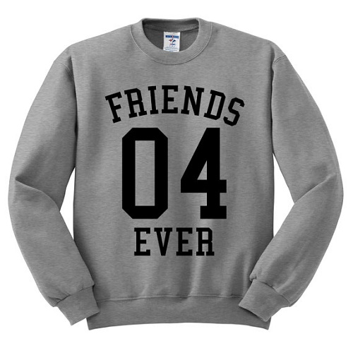 Sweater with sports jersey look says "Friends 04 ever"