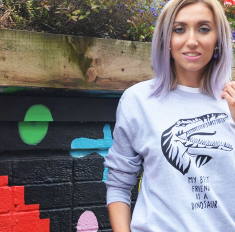 sweater with picture of raptor "my best friend is a dinosuar"
