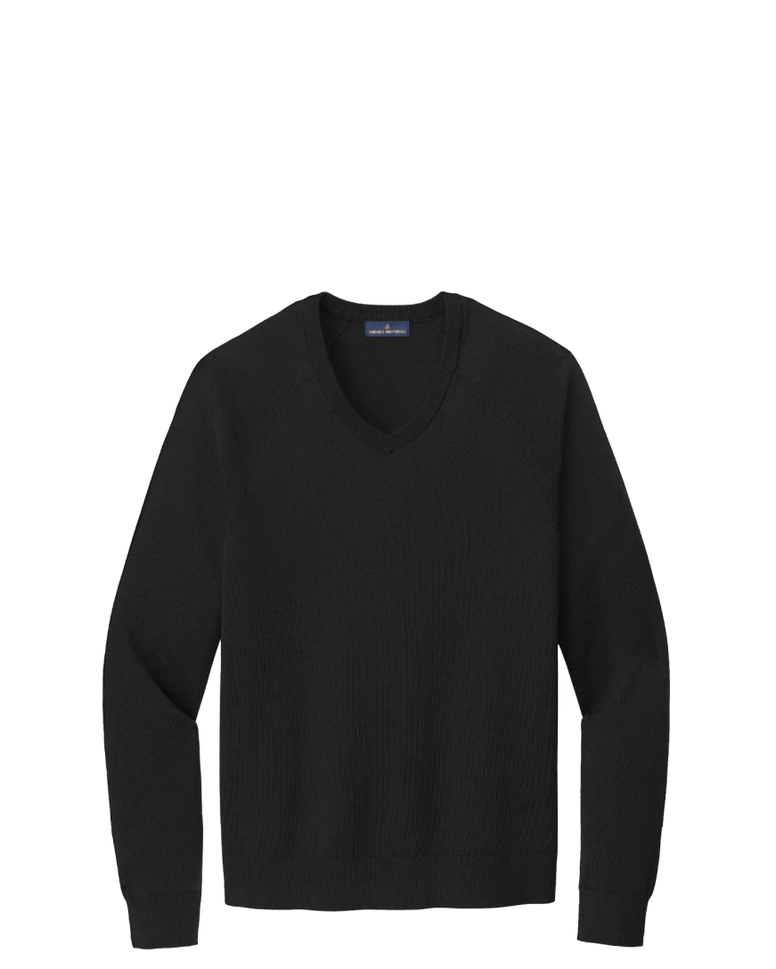 Model wearing a BB18400 Brooks Brothers® Cotton Stretch V-Neck Sweater