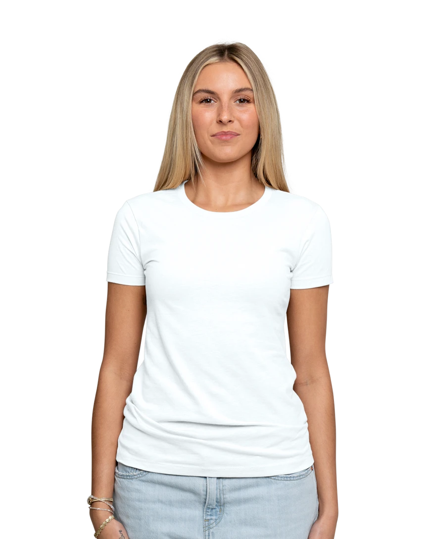 Model wearing a NL6610 Next Level Ladies' CVC Tee