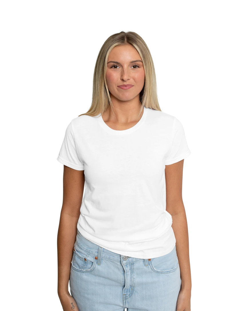 Model wearing a Gildan 880 Women's Lightweight Ringspun T-Shirt