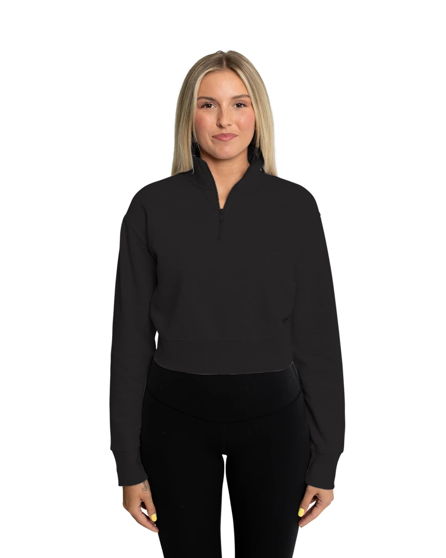 Image of a model wearing a DT6111 District® Women’s V.I.T.™ Fleece 1/2-Zip