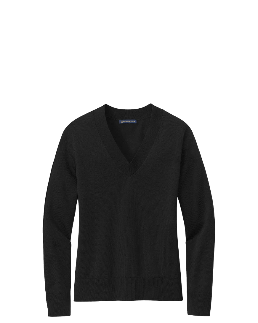 Model wearing a BB18401 Brooks Brothers® Women’s Cotton Stretch V-Neck Sweater