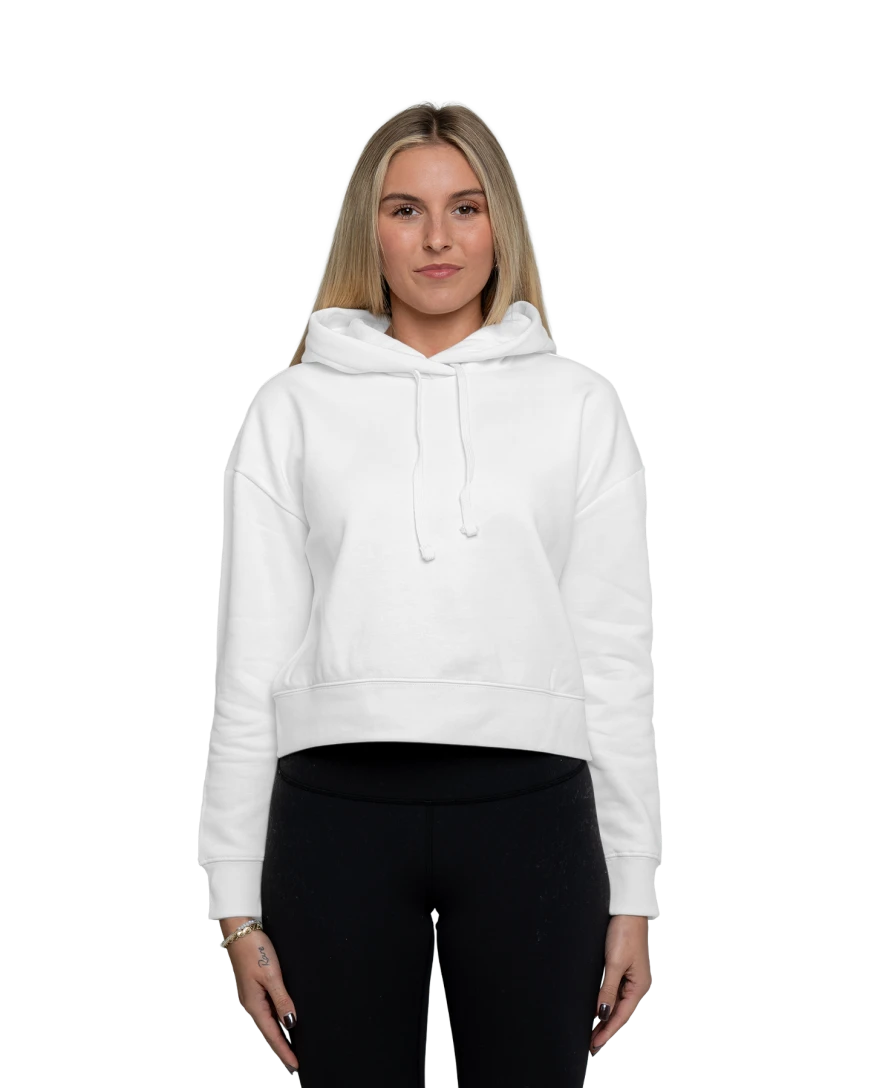 Model wearing a DT6101 District® Women’s V.I.T.™ Fleece Hoodie