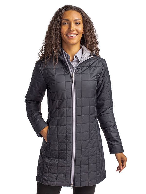 LCO00024 Cutter Buck Rainier PrimaLoft Womens Eco Insulated Hooded Long Coat