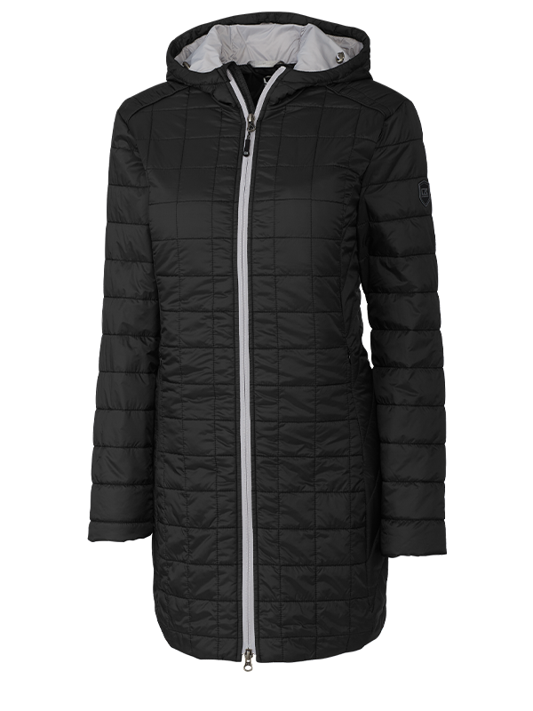 LCO00024 Cutter & Buck Rainier PrimaLoft® Womens Eco Insulated Hooded Long Coat