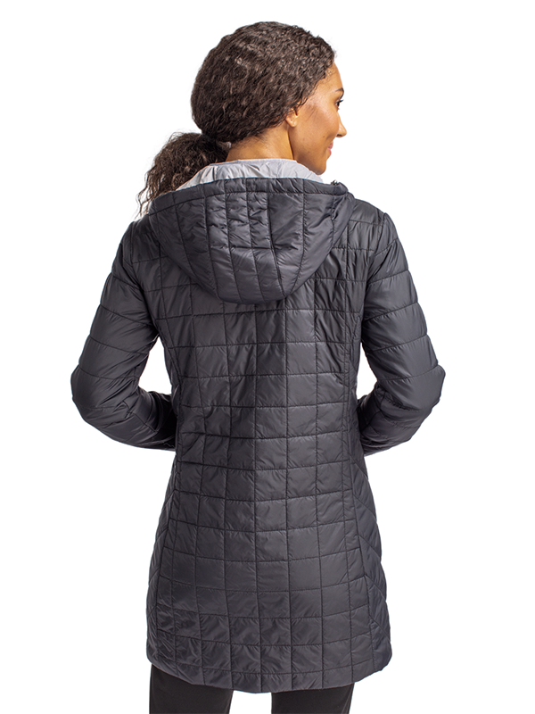 LCO00024 Cutter & Buck Rainier PrimaLoft® Womens Eco Insulated Hooded Long Coat