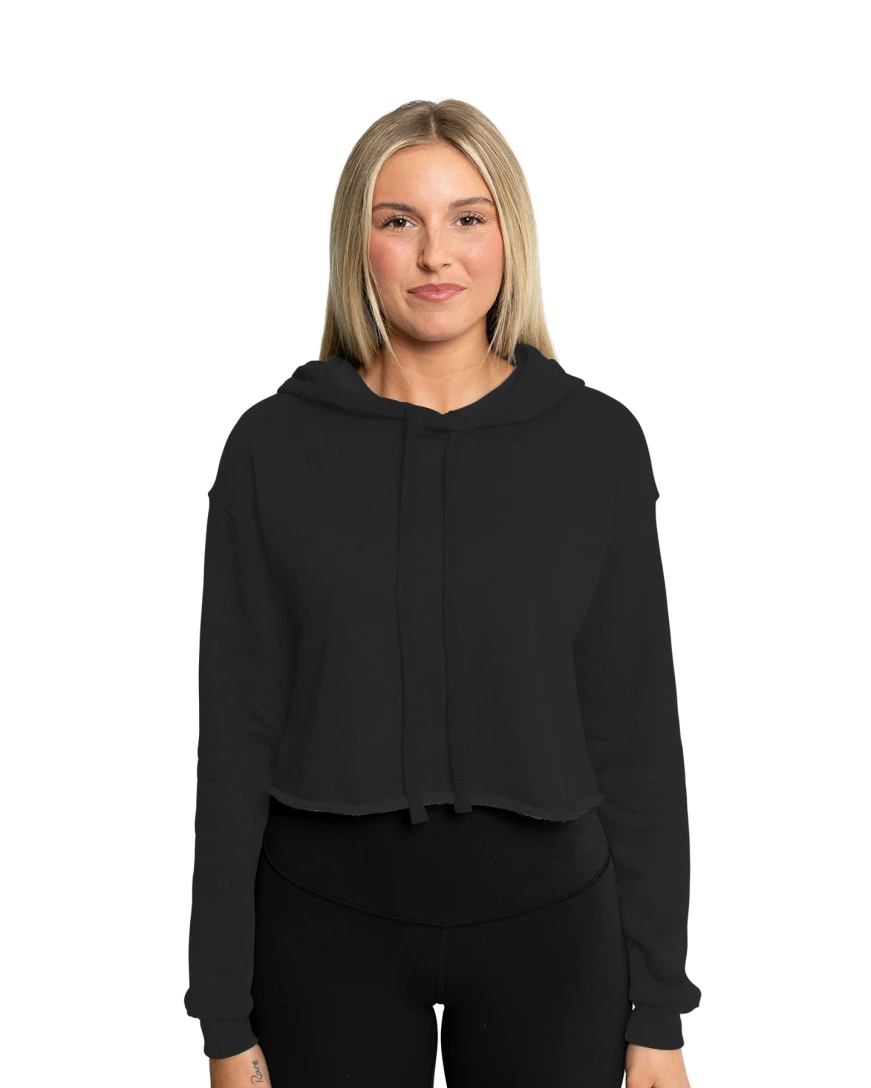 Model wearing a 7502 Bella + Canvas Women's Cropped Fleece Hoodie