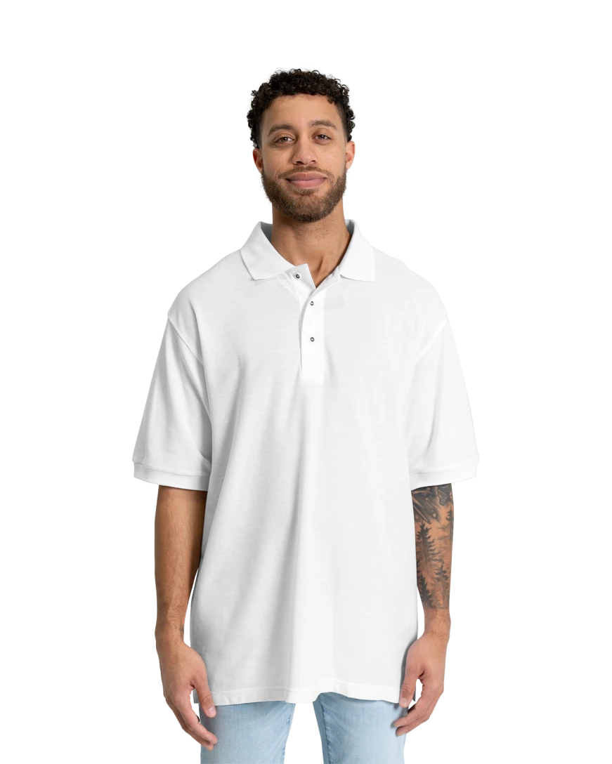 Model wearing a K500 Men's Port Authority Silk Touch Polo