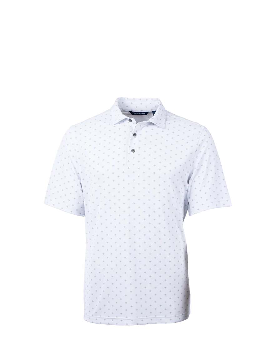 Model wearing a MCK01170 Cutter & Buck Virtue Eco Pique Tile Print Recycled Mens Polo