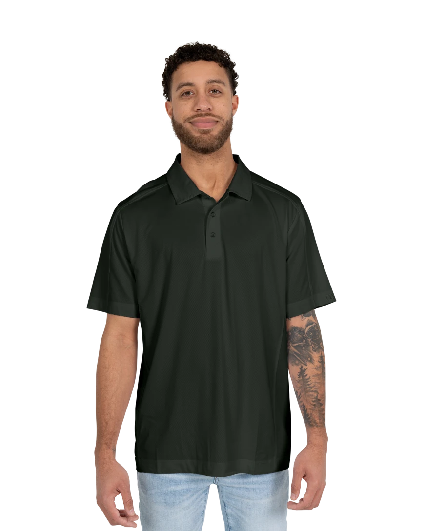 Model wearing a MCK01127 Cutter & Buck Prospect Textured Stretch Mens Short Sleeve Polo