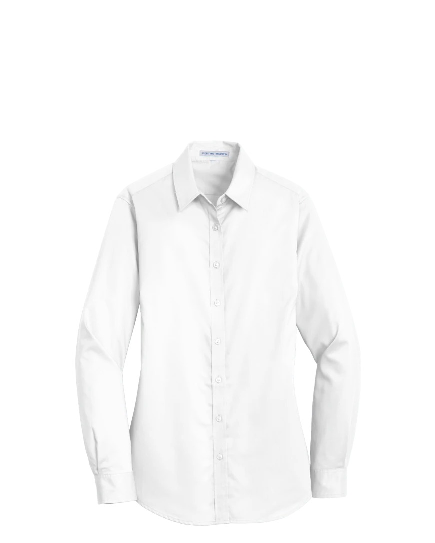 Model wearing a L663 Port Authority Ladies SuperPro Twill Shirt