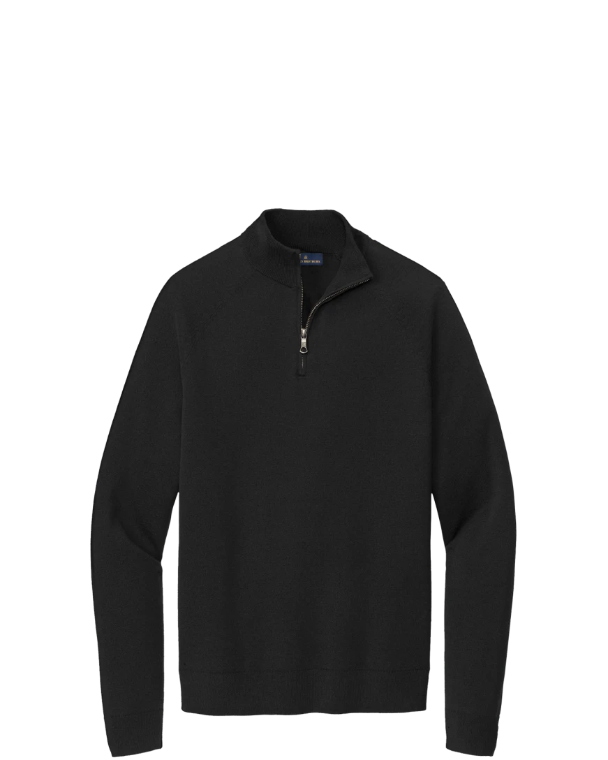 Model wearing a BB18402 Brooks Brothers® Cotton Stretch 1/4-Zip Sweater