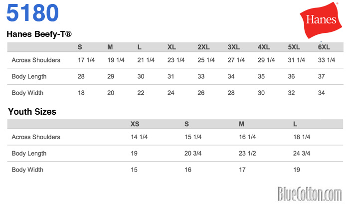 Hanes Long Size Chart