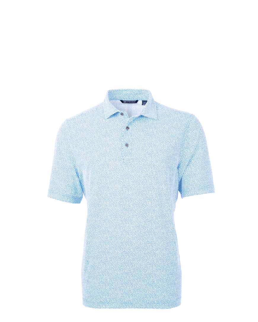 Model wearing a MCK01161 Cutter & Buck Virtue Eco Pique Botanical Print Recycled Mens Polo