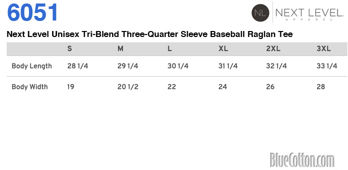 next level raglan youth size chart