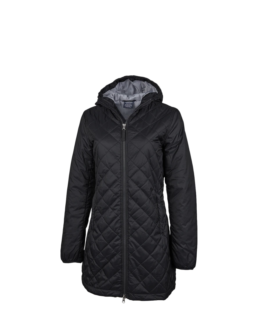 Model wearing a 5245 Charles River Women's Lithium Quilted Hooded Parka