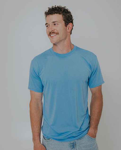 Modeling wearing Custom T-Shirts