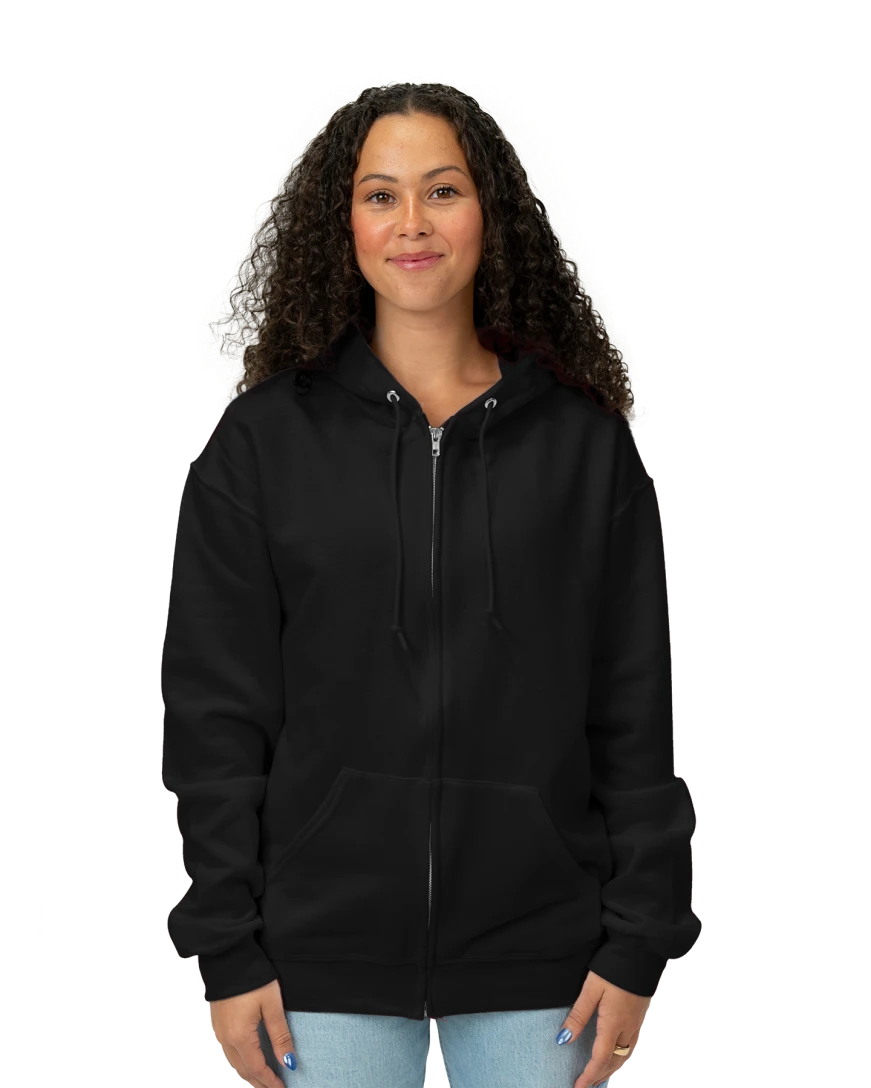 Image of a model wearing a 993M Jerzees Full Zip Hood