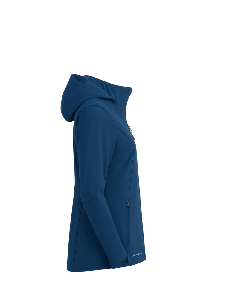 Image of a model wearing a EB537 Eddie Bauer Ladies Hooded Soft Shell Parka
