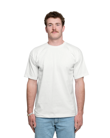 Model wearing a 5040 Bayside USA-Made 100% Cotton T-Shirt