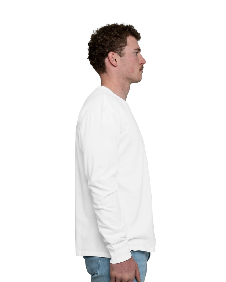 Image of a model wearing a PC099LS Port & Company Pigment-Dyed Long Sleeve Tee