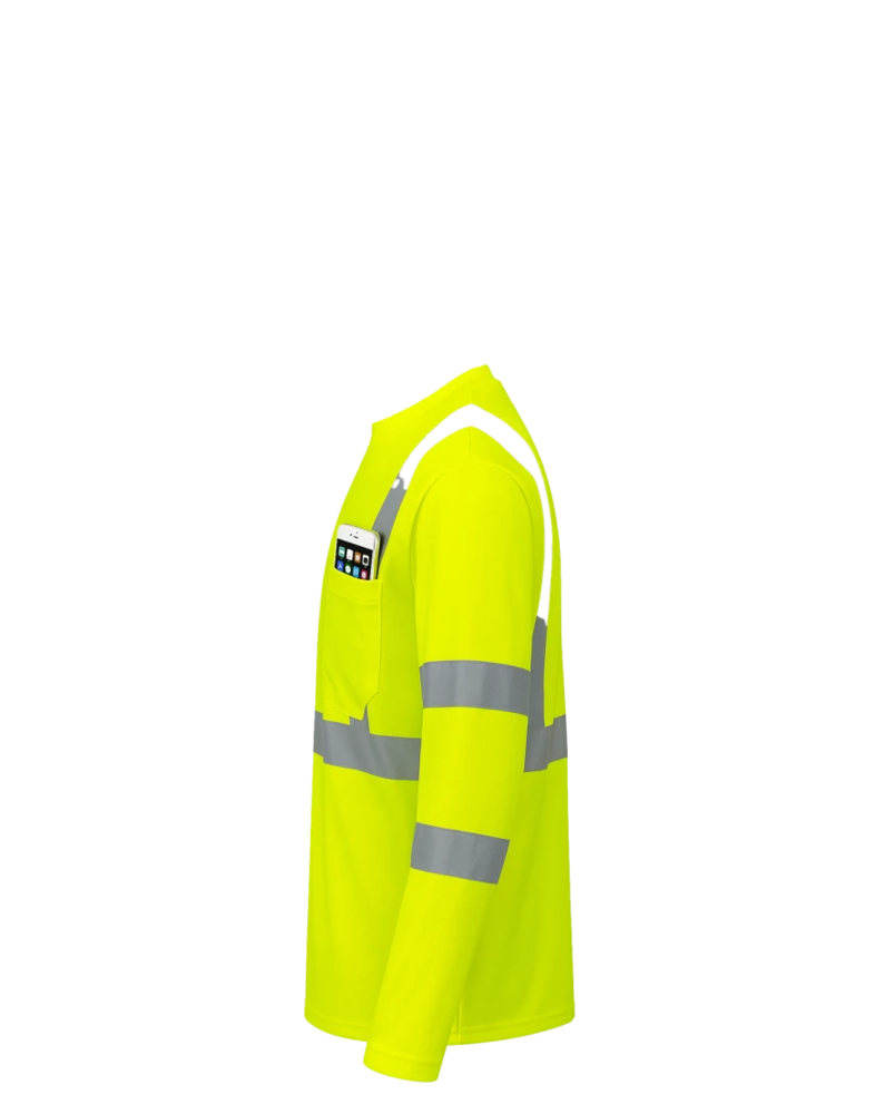 Image of a model wearing a S191 Portwest Hi-Vis Long Sleeve Pocket T-Shirt