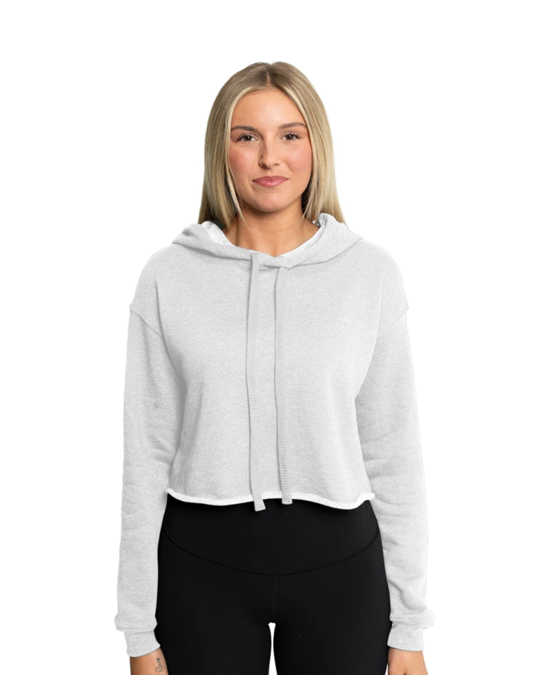 Image of a model wearing a 7502 Bella + Canvas Women's Cropped Fleece Hoodie