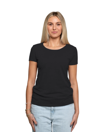 Model wearing a Next Level 1510 Ladies Ideal Crew T-Shirt