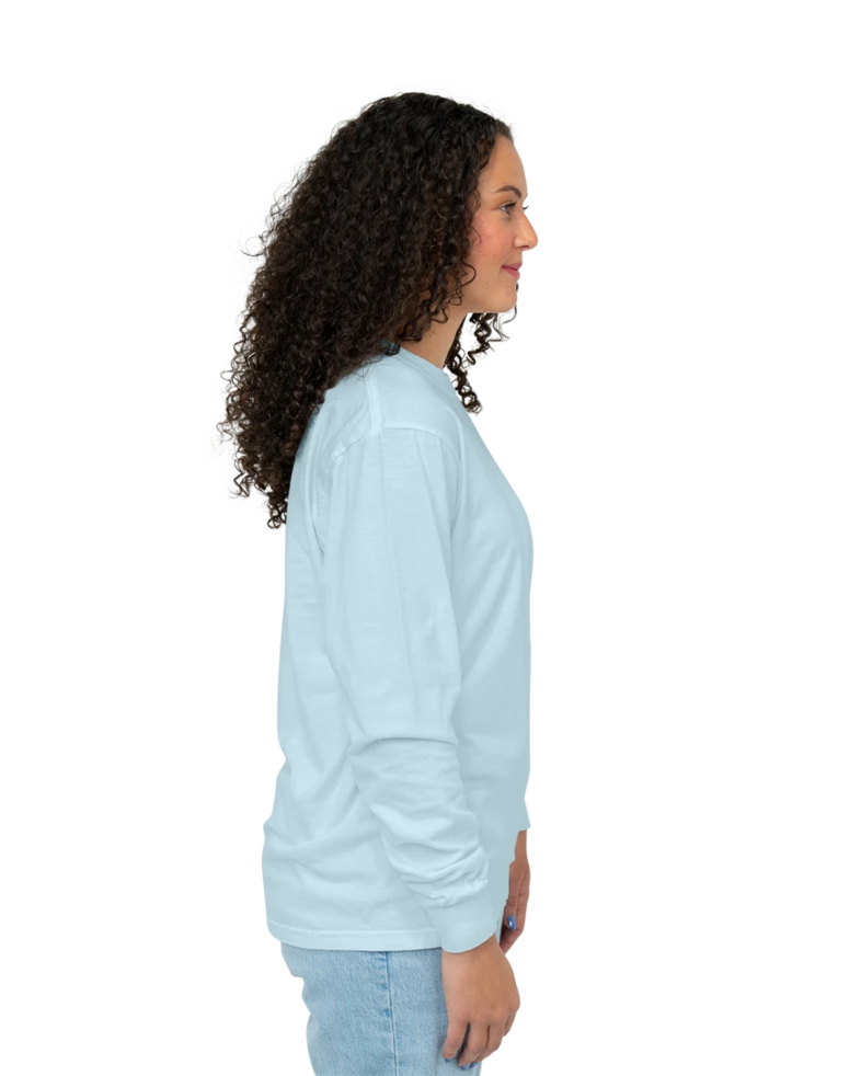 Image of a model wearing a CC4410 Comfort Colors Long Sleeve Pocket T-shirt