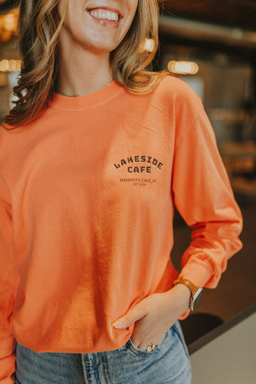 Customer wearing a CC6014 Comfort Colors Garment Dyed Long-Sleeve T-Shirt