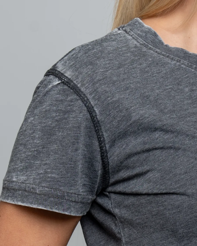 Closeup of a 8116 J. America Women’s Zen Jersey T-Shirt