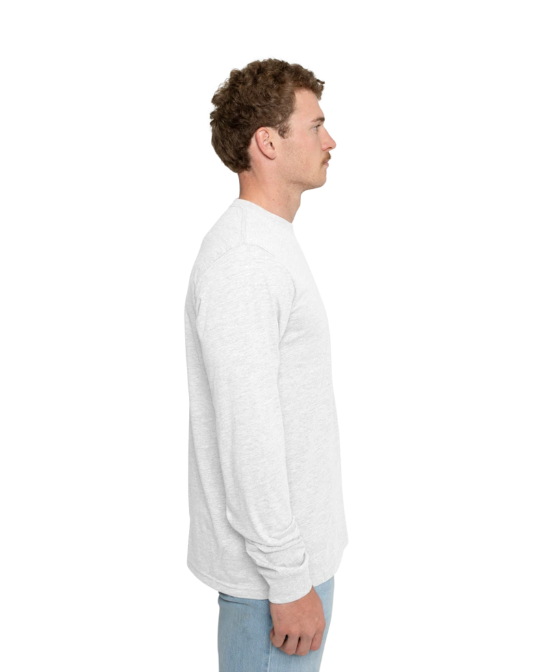 Image of a model wearing a 3501CVC Bella + Canvas Unisex Heather CVC Long Sleeve Tee