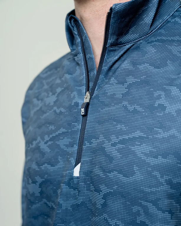 Closeup of a MCK01081 Cutter & Buck Traverse Camo Print Stretch Quarter Zip Men's Pullover