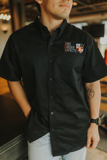 Customer wearing a S508 Port Authority Short Sleeve Easy Care Shirt