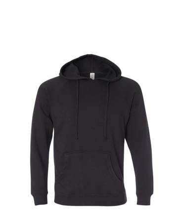 Model wearing a PRM33SBP Independent Trading Co. Unisex Special Blend Raglan Hooded Sweatshirt