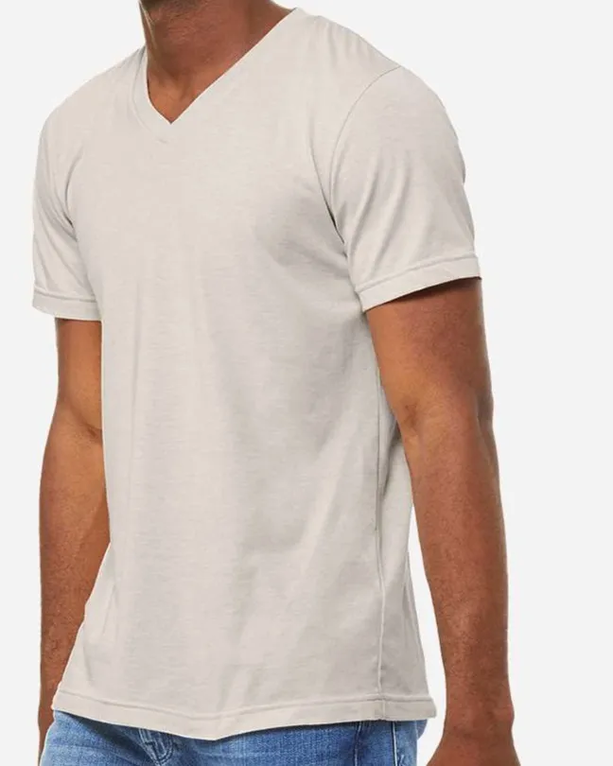 Closeup of a 3005CVC Bella + Canvas Unisex Heather CVC V-Neck Tee
