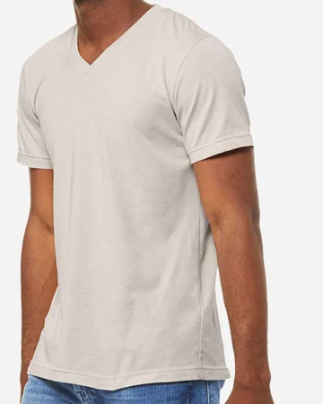 Closeup of a 3005CVC Bella + Canvas Unisex Heather CVC V-Neck Tee
