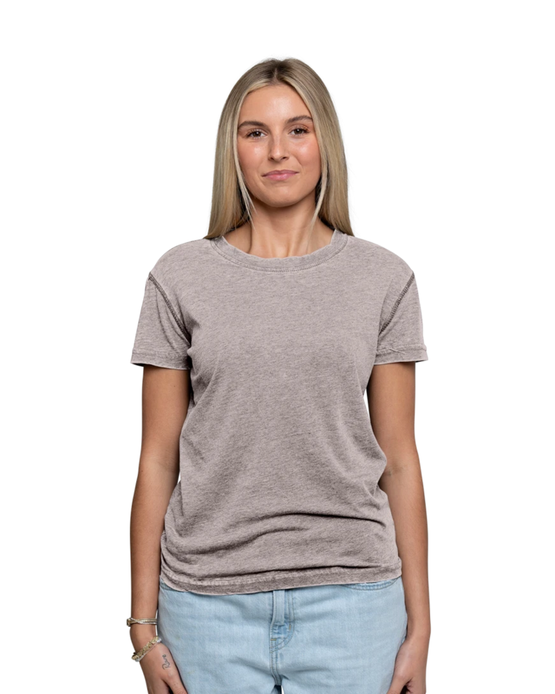 Image of a model wearing a 8116 J. America Women’s Zen Jersey T-Shirt
