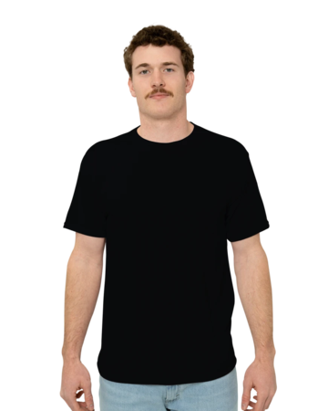 Model wearing a 21M Jerzees Moisture-Wicking Tee