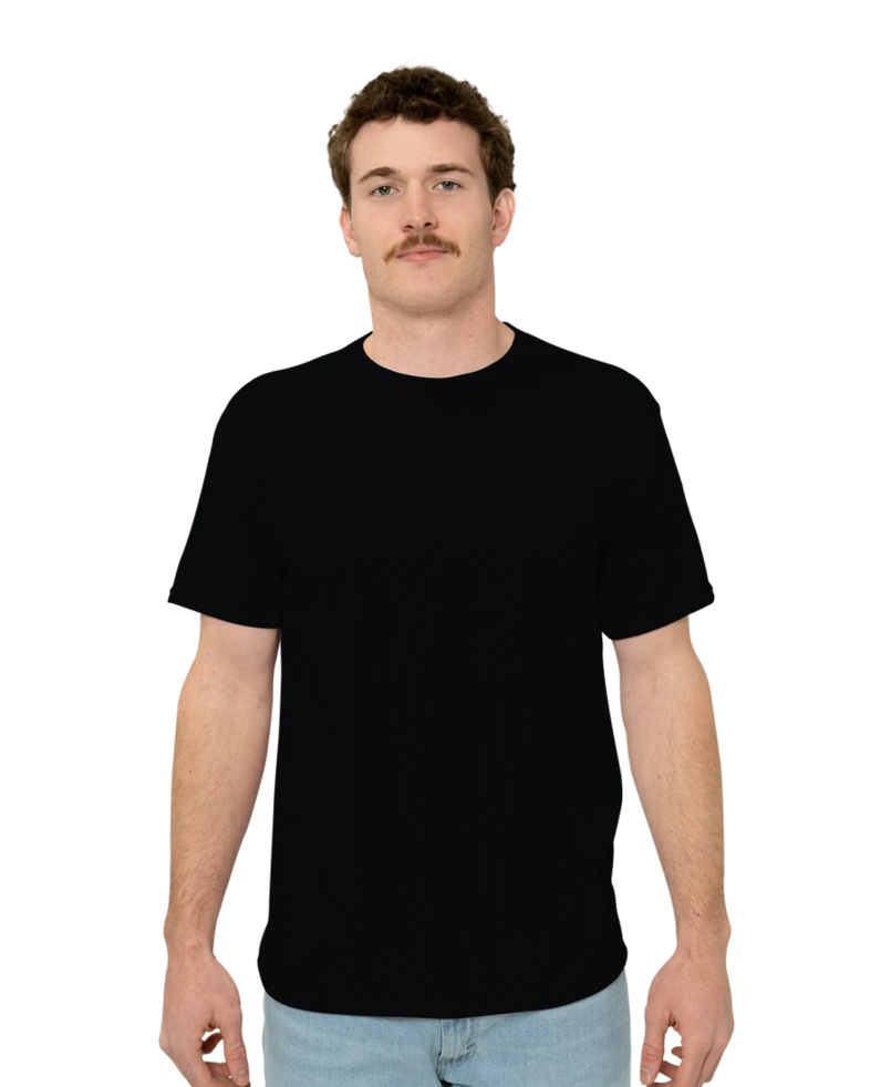 Image of a model wearing a 21M Jerzees Moisture-Wicking Tee