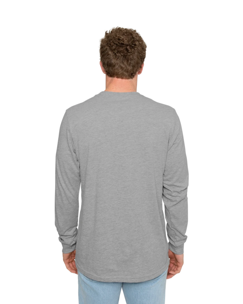 Image of a model wearing a 3501CVC Bella + Canvas Unisex Heather CVC Long Sleeve Tee